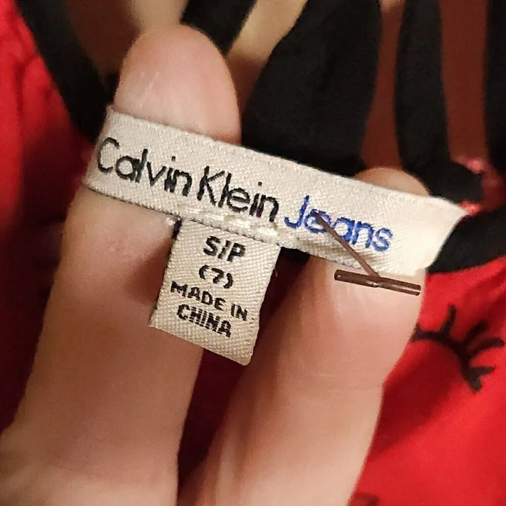 Calvin Klein Jeans Red Strappy A Line Lip Print Dress 7